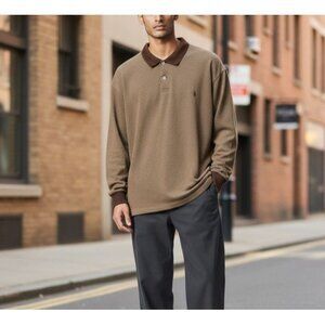 Polo By Ralph Lauren Brown Checkered Long-Sleeve Polo Shirt Size L Mens Cotton